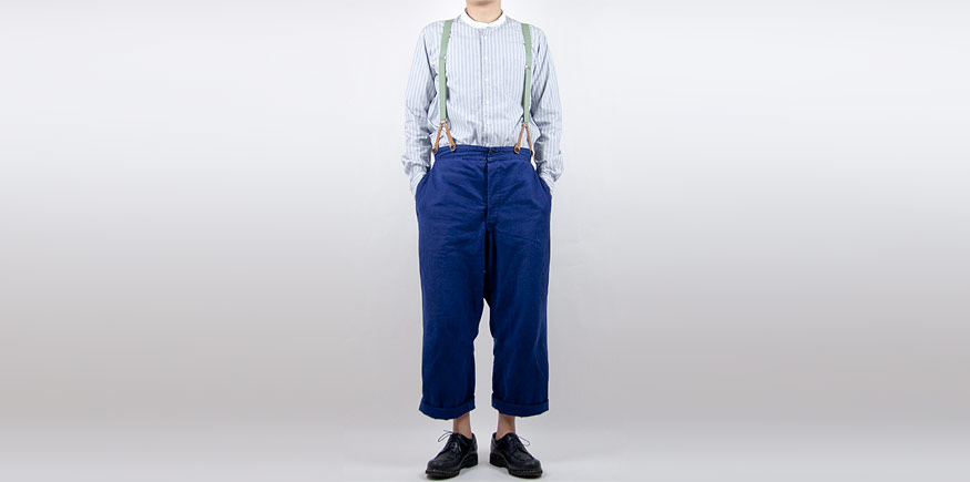 MHL. COTTON STRIPE NOCOLLAR SHIRTS 113GRAY 〔メンズ〕を使った着こなしコーディネート