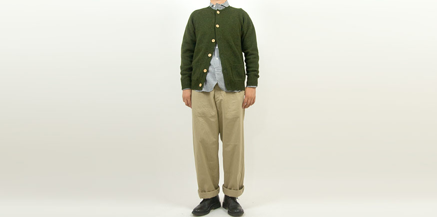 Charpentier de Vaisseau Karly Shetland Crew Neck Cardigan OLIVE
