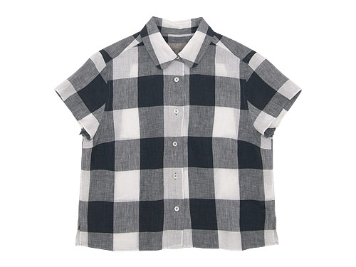 MARGARET HOWELL LARGE CHECK LINEN S/S SHIRTS / FINE LINEN NO COLLAR SHIRTS